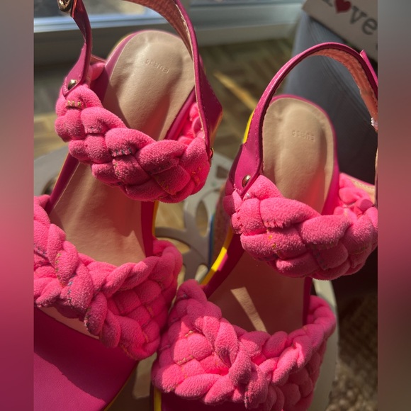 Colorful wedge opentoe sandals, size 5.5 NWOB, braided fish mouth platform heels - Picture 7 of 8